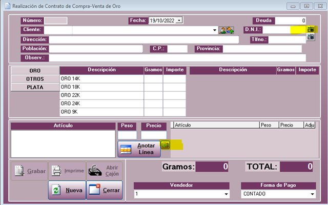 Añadir DNI y Foto de la mercancía al contrato de compra-venta de oro en Joyesof