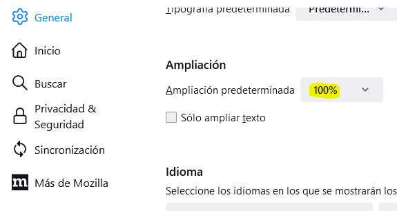 Ajuste de zoom en el navegador de internet