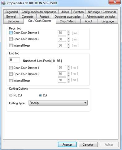 Ejemplo de configuracin de apertura de cajn en driver Bixolon