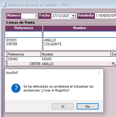 Detectado problema al actualizar existencias en Joyesof