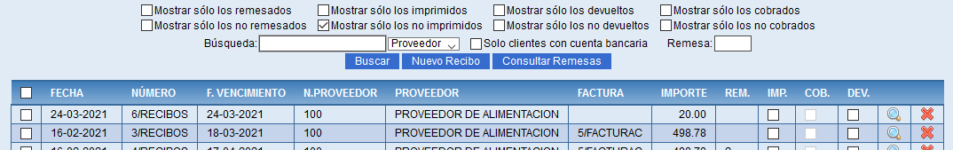 Recibos de proveedor generados en Solincloud y Vestanube
