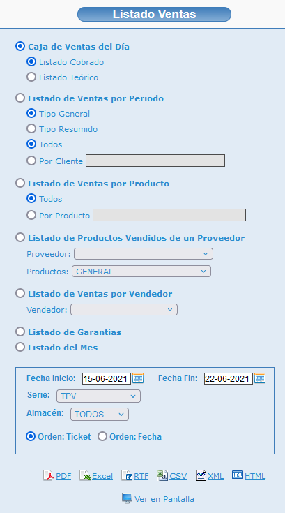 Listado de ventas en Opticloud