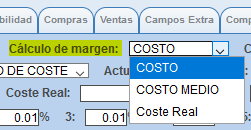 Opción cálculo de margen en productos
