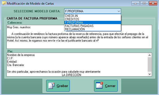Configuración de Carta proforma en Geshotel