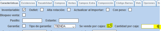 Configurar cajas de producto