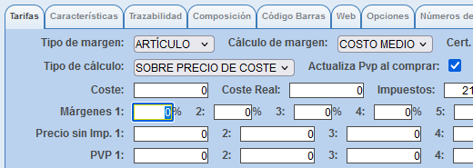 Tipos de margen en artículos de Solincloud