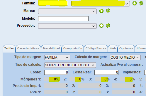 Tipos de margen en artículos de Solincloud