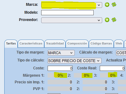 Tipos de margen en artículos de Solincloud