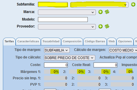 Tipos de margen en artículos de Solincloud