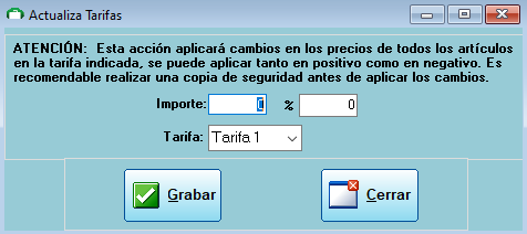 Actualizar tarifas en Solinges