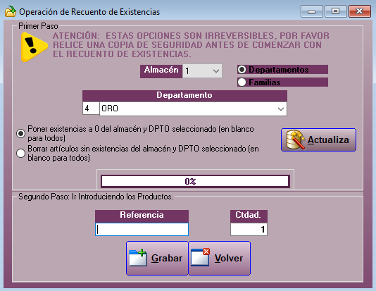 Recuento de existencias en Joyesof PRO