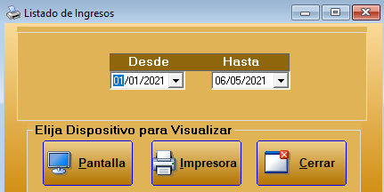 Listado de ingresos en Restages