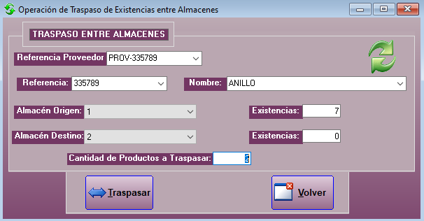 Traspaso entre almacenes en Joyesof PRO