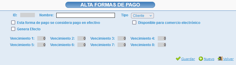 Alta de formas de pago en Opticloud