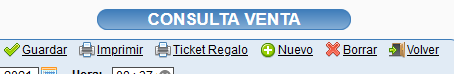 Impresión de ticket regalo desde consulta de venta en Vestanube