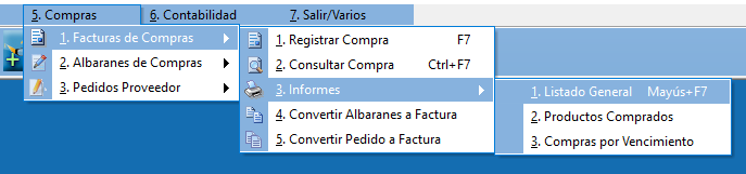 Listado de compras por proveedor en Optisof