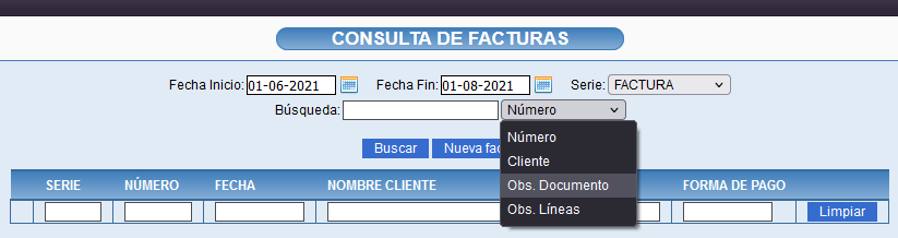 Buscar por observaciones en Solincloud y Vestanube