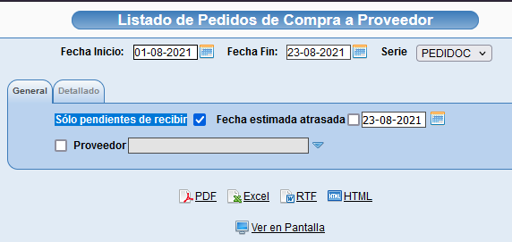 Listado de pedidos pendientes de recibir