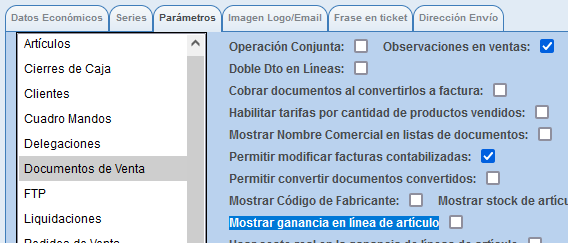 Mostrar ganancia en lneas de artculo en Solincloud y Vestanube