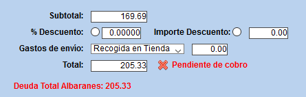 Deuda total del cliente en Albarán de Solincloud