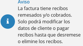 Mensaje de aviso al editar factura remesada en Solincloud