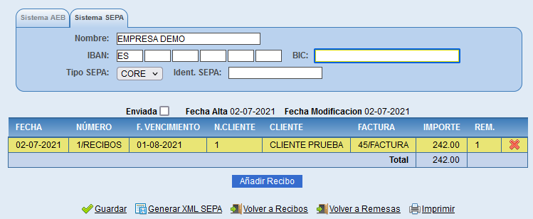 Detalle de remesa en Solincloud