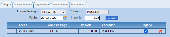 Añadir pagos en una factura de Solincloud y Vestanube