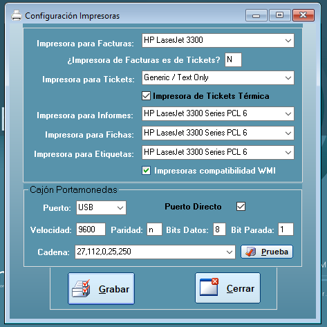 Configrurar impresora y cajón