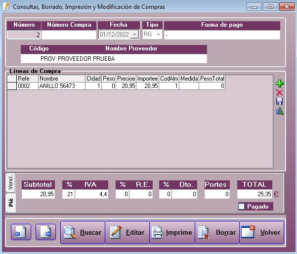Consultar y modificar compra en Joyesof