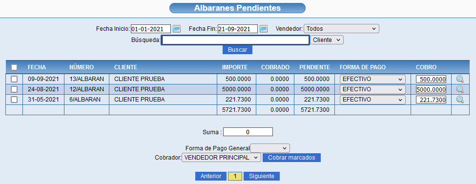 Albaranes pendientes de cobro en Solincloud y Vestanube