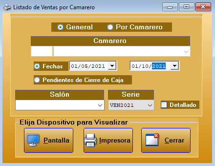 Informe de ventas por camarero en Restages