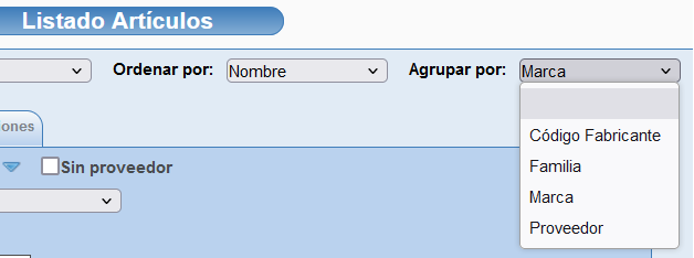 Listado de artículos en Solincloud y Vestanube, agrupar por