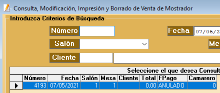 Consulta de venta anulada en Restages