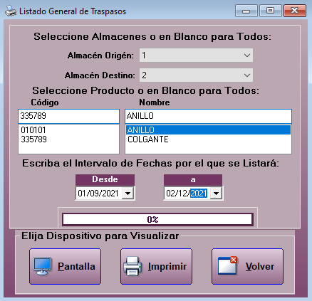 Listado de traspasos en Joyesof Pro