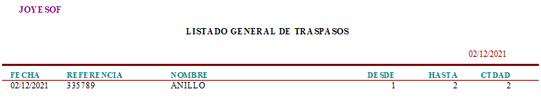 Listado de traspasos en Joyesof Pro