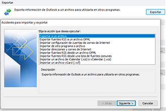 Ejemplo de copia de seguridad en Outlook 2010