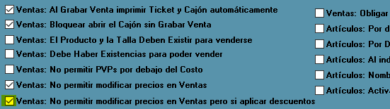 Configurar modificación precios venta