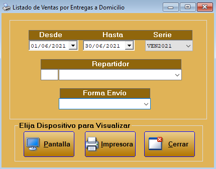 Listado de ventas por entregas a domicilio en Restages
