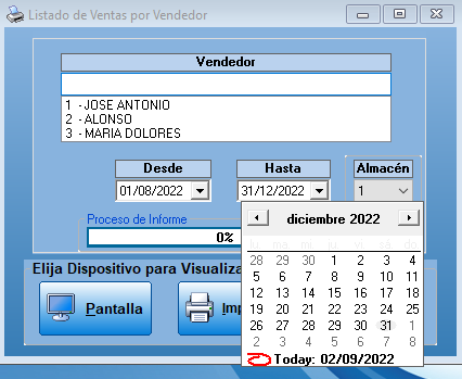 Listado de ventas por vendedor en Optisof
