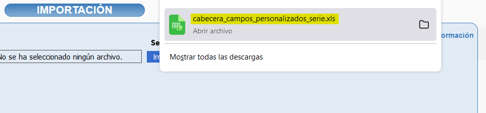 Importar valores de campos personalizados de números de serie en Solincloud