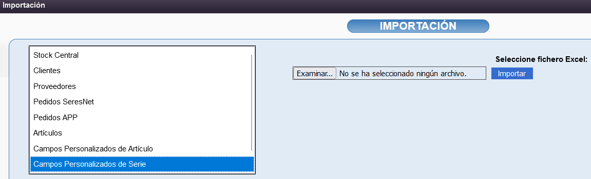 Importar valores de campos personalizados de números de serie en Solincloud