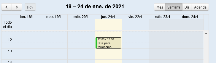 Vista de agenda SEMANA en Solincloud/Vestanube