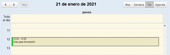 Vista DIA en agenda de Solincloud / Vestanube