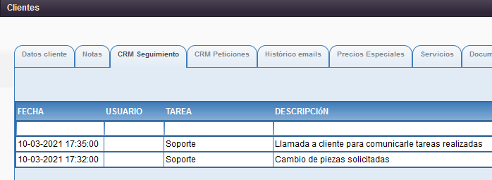 Seguimiento CRM de la ficha de cliente en Solincloud