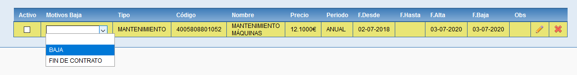 Baja servicio en Solincloud
