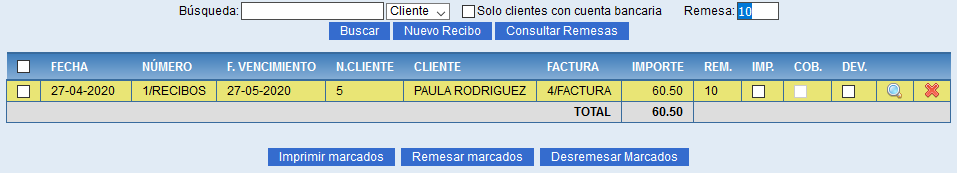 Consulta de recibos remesados en Solincloud