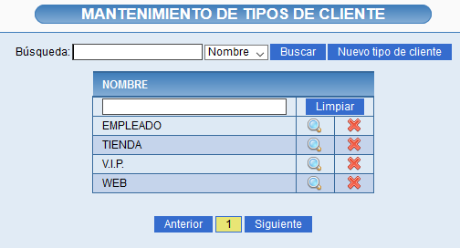 Mantenimiento de tipos de cliente en solincloud