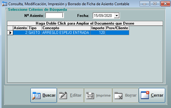 Consulta de asiento contable en Autosof