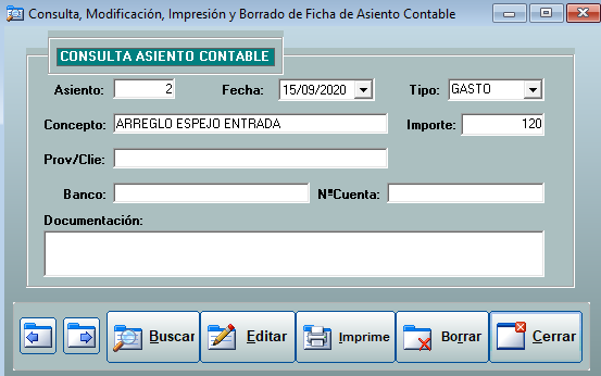 Detalle de asiento contable en Autosof