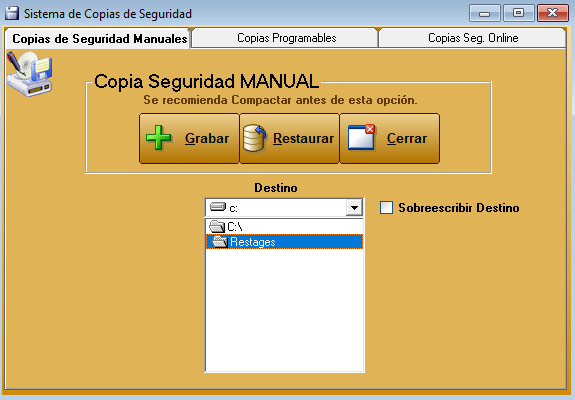 Copia de seguridad Manual en Restages
